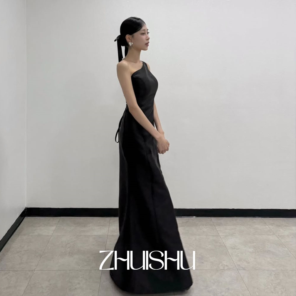 Modern Korean Lifestyle - ZHUISHU 원숄더 블랙 이브닝 드레스 한국식